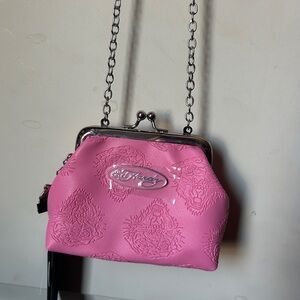 Ed Hardy pink embossed mini kiss-lock clutch